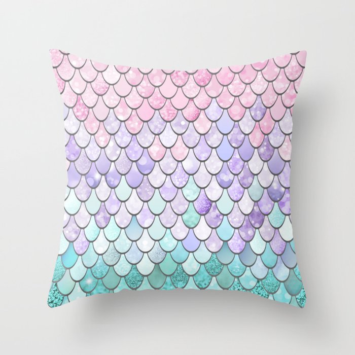 Mermaid Pastel Pink Purple Aqua Teal Throw Pillow