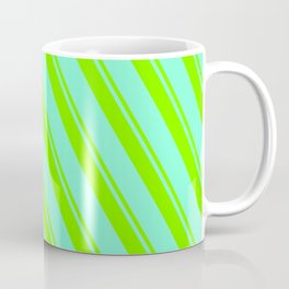 [ Thumbnail: Chartreuse & Aquamarine Colored Lined Pattern Coffee Mug ]