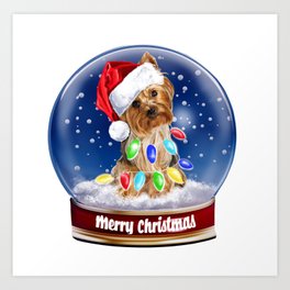 Merry Christmas Yorkshire terrier Snow Globe  Art Print