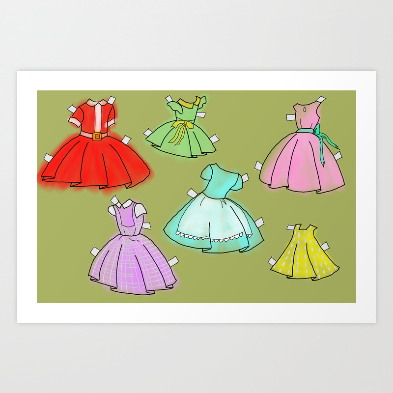 1950 S Paper Doll Dresses Art Print By Drawncurtains Society6