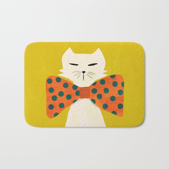 Cat with incredebly oversized humongous bowtie Bath Mat