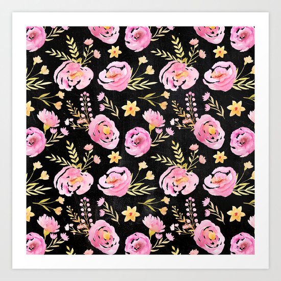 Delicate Poppy Pattern On Chalkboard Art Print