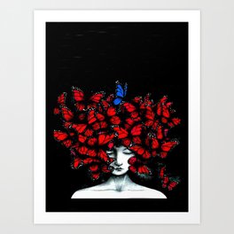 Great Expectations - Female form Head full of Monarch Butterflies portrait painting Art Print