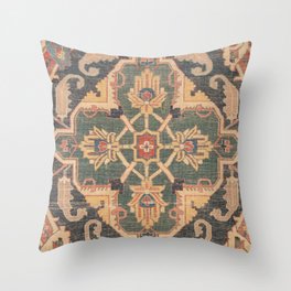 Geometric Leaves VI // 18th Century Distressed Red Blue Green Colorful Ornate Accent Rug Pattern Throw Pillow