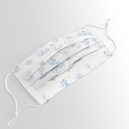 Pale Blue Silhouettes Of Vintage Nautical Pattern Face Mask