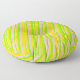 [ Thumbnail: Light Pink, Yellow & Chartreuse Colored Lines Pattern Floor Pillow ]