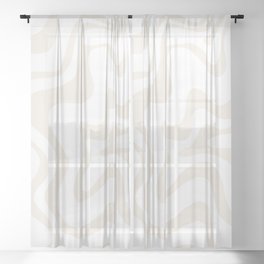 Liquid Swirl Abstract Pattern in Pale Beige and White Sheer Curtain