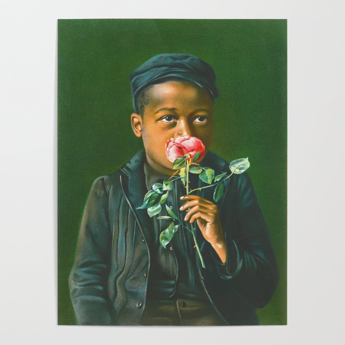 African American Boy Smelling a Rose Poster