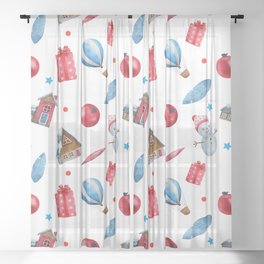 Red Gift And Snowman Holidays Collection Sheer Curtain