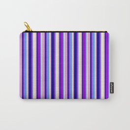 [ Thumbnail: Colorful Blue, Dark Violet, Cornflower Blue, Beige, and Plum Colored Lined Pattern Carry-All Pouch ]
