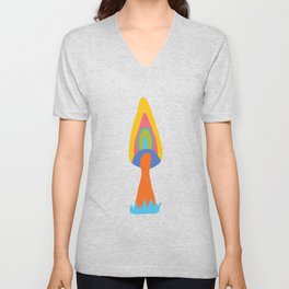 AB043-8 Rainbow Mushroom Illustration V Neck T Shirt