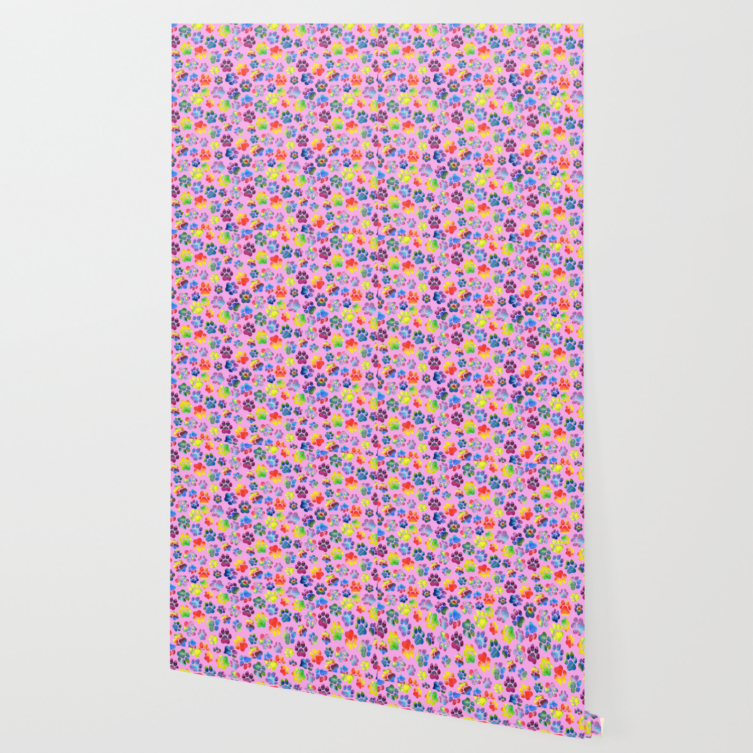 Pink And Rainbow Pawprint Pattern Wallpaper By Dragonstarart