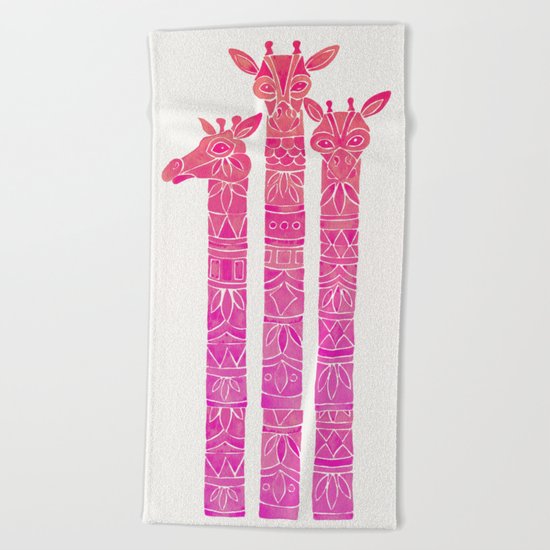 Giraffes – Pink Ombré Beach Towel