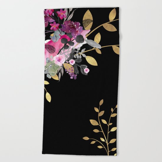 FLOWERS & GOLD Beach Towel