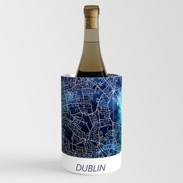 Dublin Ireland Map Navy Blue Turquoise Watercolor Wine Chiller