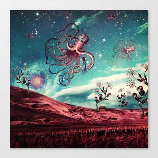 Sunrise Flight on Purple Planet Canvas Print