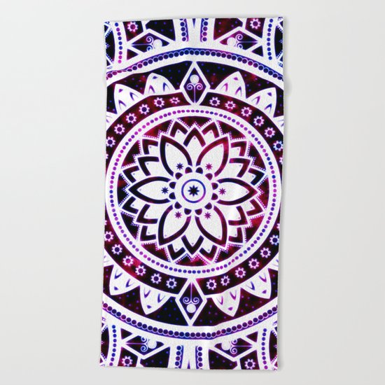 Glowing Flower Mandala Red White Pink Blue Beach Towel