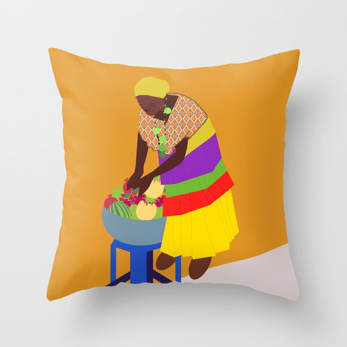  woman and a bowl of fruit  Throw Pillow