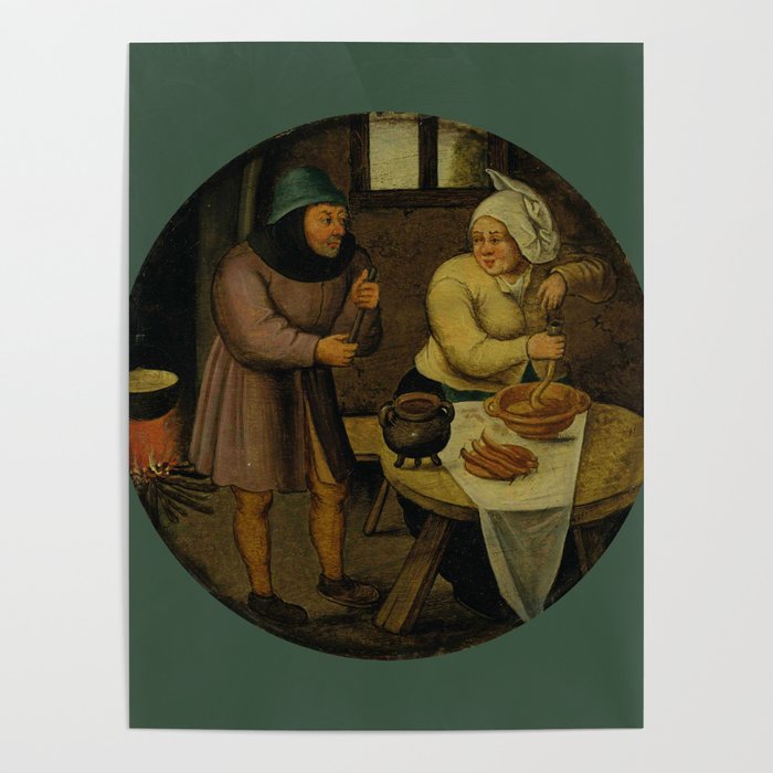 Pieter Brueghel II (The Younger) "A woman making sausages" Poster