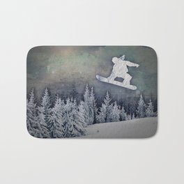 The Snowboarder Bath Mat | Christmas, Winter, Snow, Snowboard, Graphicdesign, Landscape, Ice, Halfpipe, Trees, Mountain 