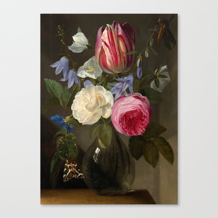 Roses and a Tulip in a Glass Vase, 1650-1660 by Jan Philips van Thielen Canvas Print