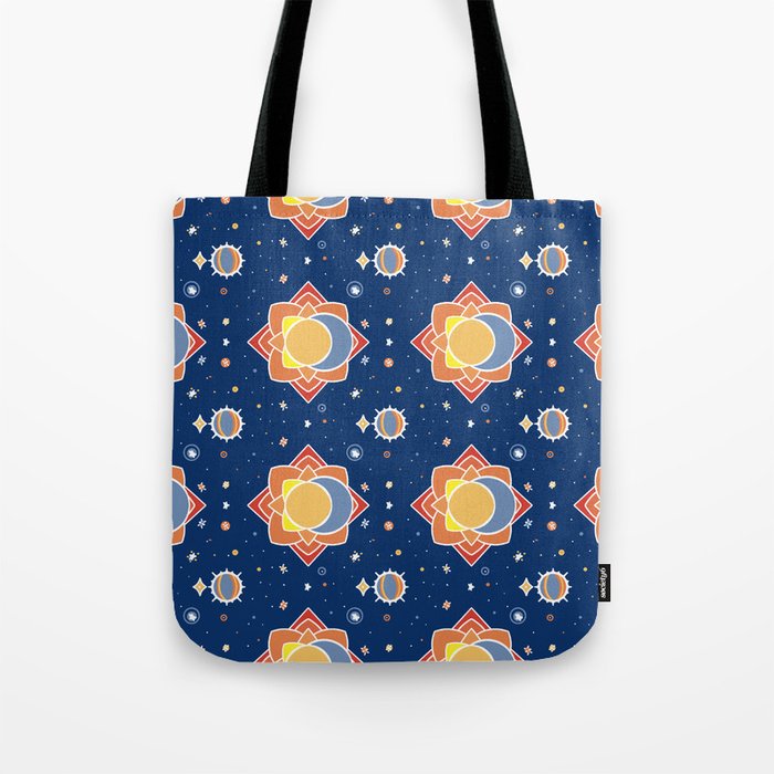Sun Moon and Stars Mandala Print Tote Bag