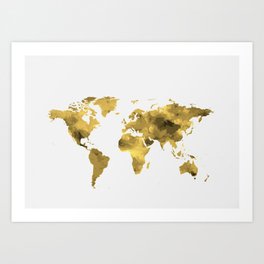 Gold World Map Art Print