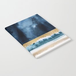 Navy Blue, Gold And White Abstract Watercolor Art Notebook