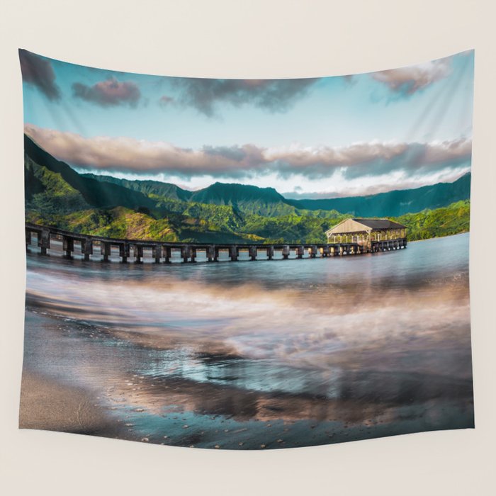 Hanalei Pier Kauai Hawaii Wall Tapestry by Lisa Elliott Photography