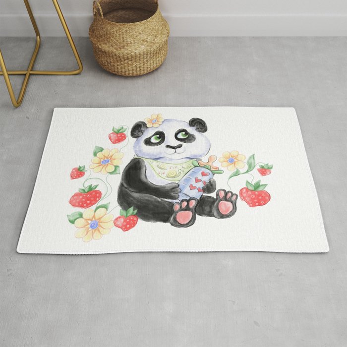 Baby Panda with strawberryes, Girl Baby shower  Rug