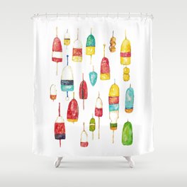 Lobster buoys watercolor Shower Curtain