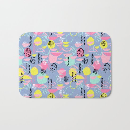 Abstract pattern nursery minimal pattern pink mint pastels and white abstract pattern design Bath Mat