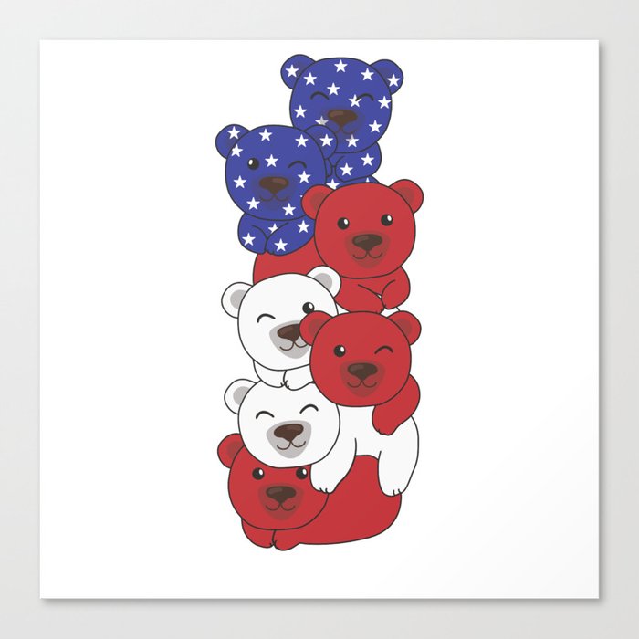 Bear For The Fourth Of July Usa Flag Axolotls Canvas Print