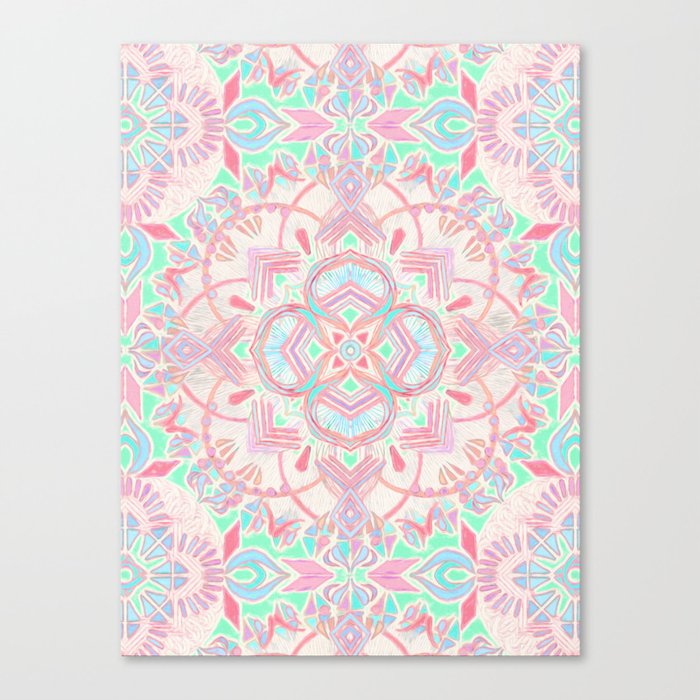 Mint and Blush Pink Painted Mandala Canvas Print