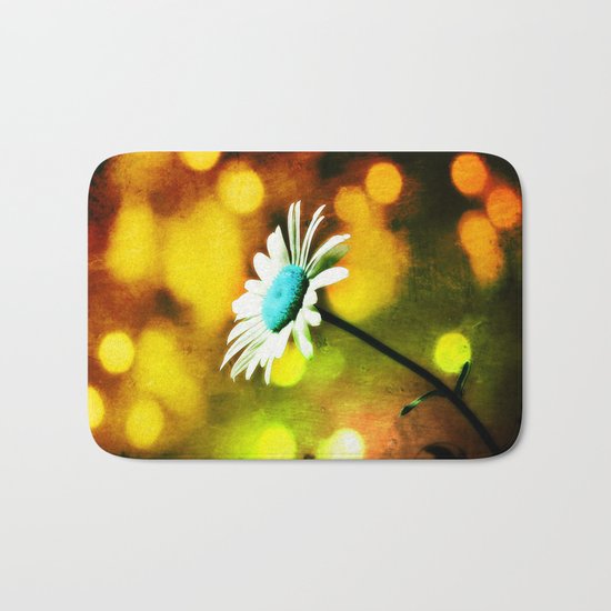 Turquoise Daisy In Gold Bath Mat