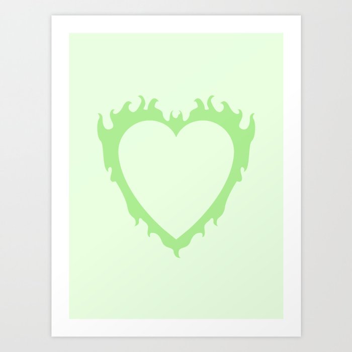 Green Flame Heart Art Print
