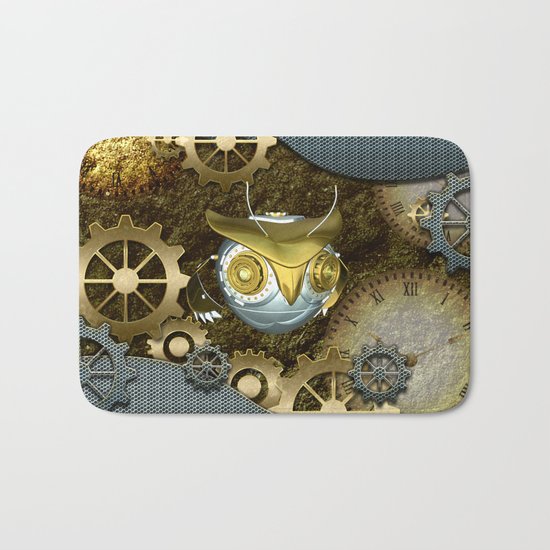 Steampunk, awesome owl Bath Mat