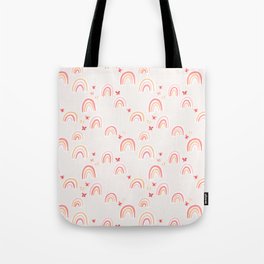 Rainbows and Butterflies in Coral Pink and Mustard Yellow Tote Bag