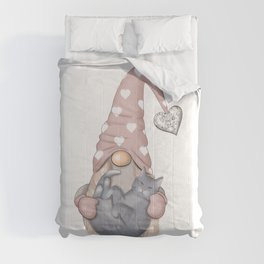 Romantic Gnome With Gray Cat Comforter