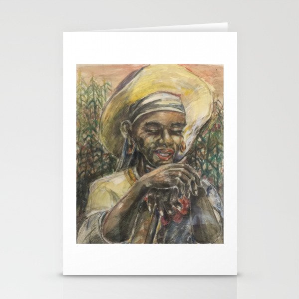 Woman in Yellow Hat / Tobacco Field Poster Stationery Cards