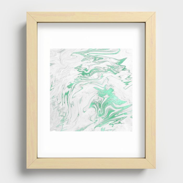 Mint & Gold Marble 08 Recessed Framed Print