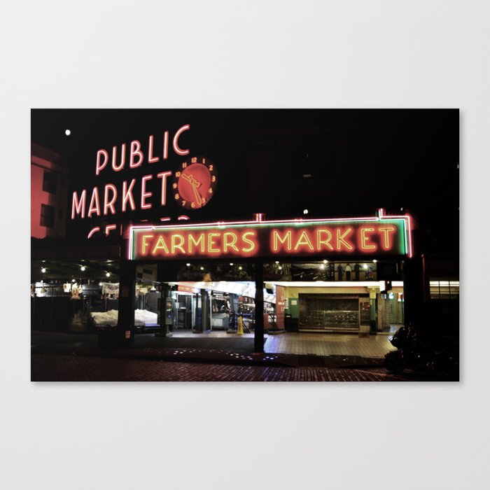 Pike Place Farmers Market - at night Canvas Print