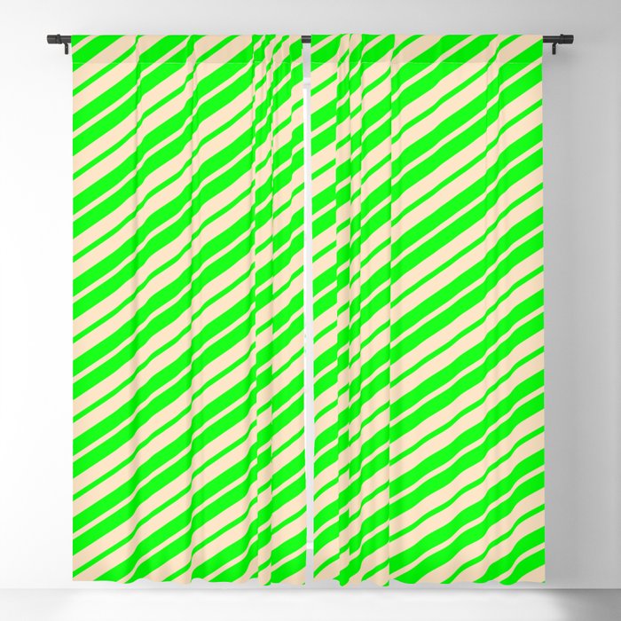 Lime and Bisque Colored Pattern of Stripes Blackout Curtain