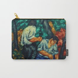 People in the woods picking berries and flowers colorful landscape painting by Ben Benn Carry-All Pouch