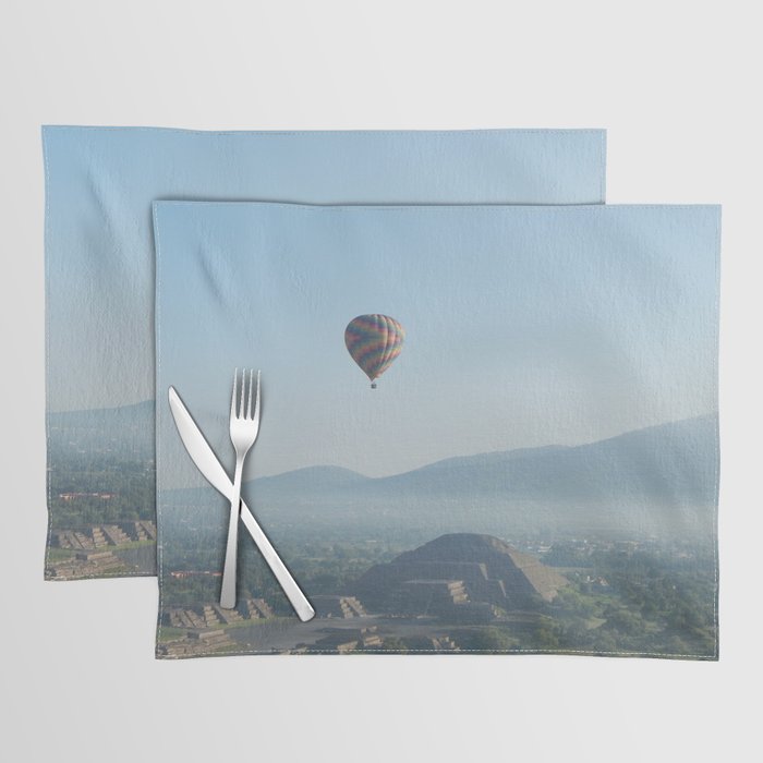 Mexico Photography - Hot Air Balloon Flying Over Beautiful Nature Placemat