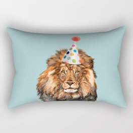 Lion with Party Hat in Blue Rectangular Pillow