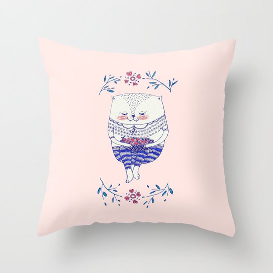 strawberry cat Throw Pillow