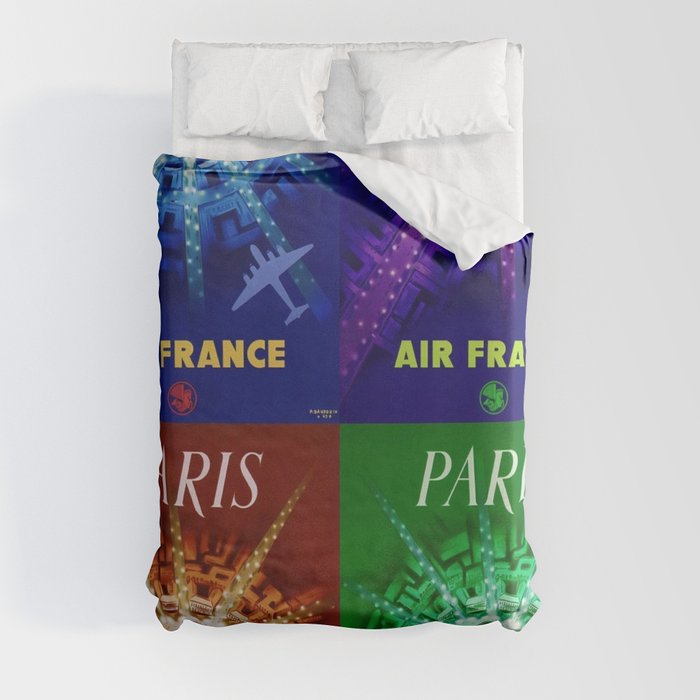 Vintage Air France multicolored Paris arc de triomphe / Champs-Élysées advertising / advertisement montage collage poster / posters for home and office decor Duvet Cover