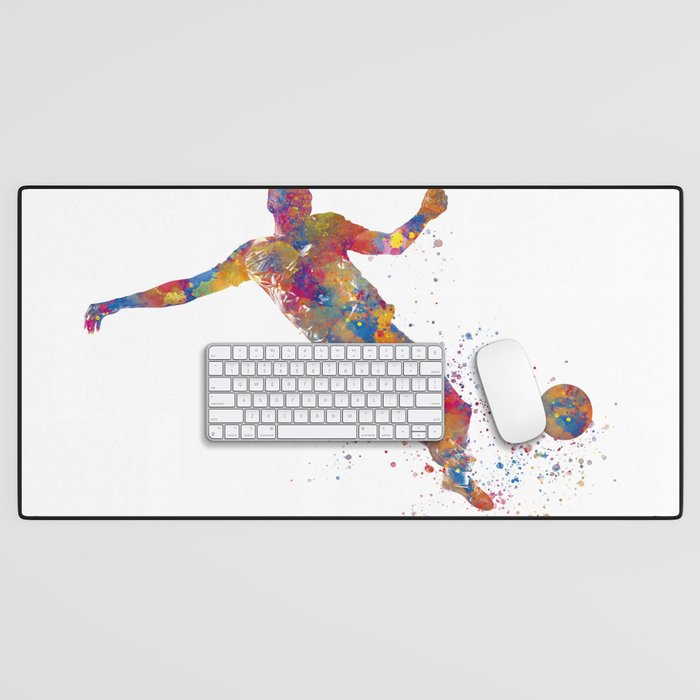 Soccer player in watercolor Desk Mat