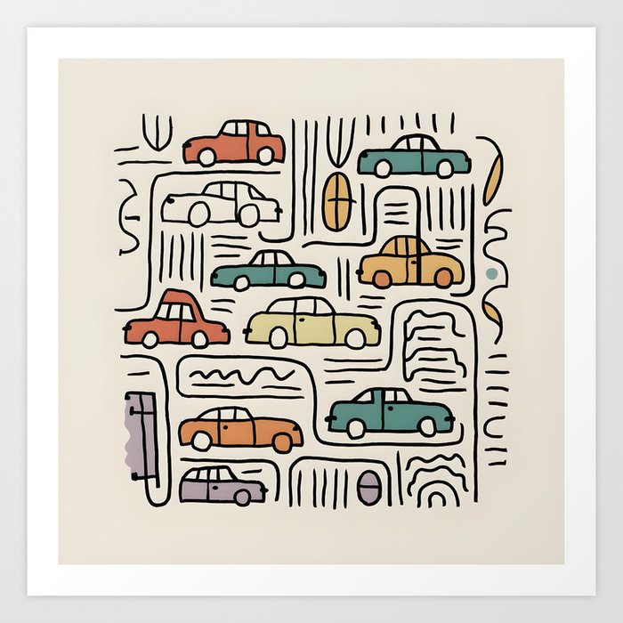 Boho Car Symphony - Creative Minimalist Pattern Illustration Art Print